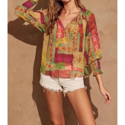 Women's Aura Smocked Neckline Flowy Blouse - DRESS FORUM