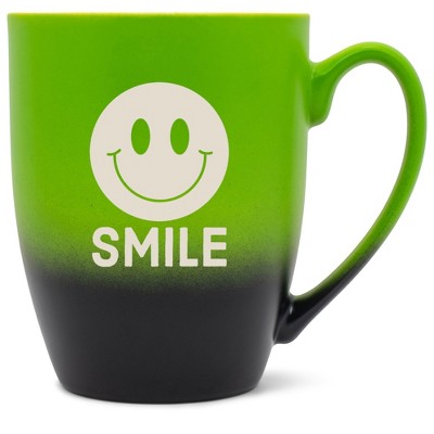 100 North Smiley Face 10 Ounce Green and Black Two Toned Ombre, Comfortably Fits Your Hands, Ceramic Tea Coffee Cup Mug, Smile