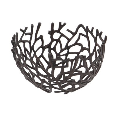 Set of 2 Black Aluminum Coral-Inspired Decorative Bowls