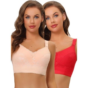 Allegra K Women's Wide Straps Full Coverage Longline Hem Wirefree Bralettes 2 Packs - 1 of 4