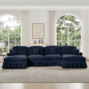 GDFStudio Arthur Modern Chenille Upholstered Sectional Sofas with Removable Ruffles Pleats Skirts and Spindle Legs - 1 of 4