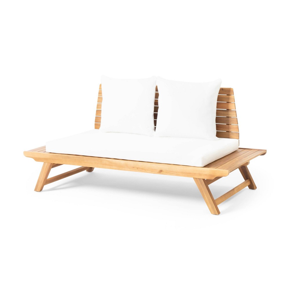 Photos - Sofa Sedona Wooden Loveseat - Teak/White - Christopher Knight Home: Acacia Frame, Polyester Cushions, Patio Furniture