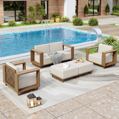 Captiva Designs Outdoor Patio Furniture Sectional Wicker Sofa Conversation Set with 9.8 Inch Thick Cushions