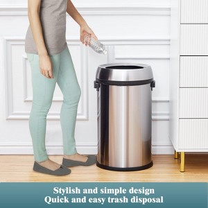 GAOMON 65L/17Gal Heavy Duty Brushed Stainless Steel Outdoor Trash Can, Large Kitchen Round Swing Top - 1 of 4