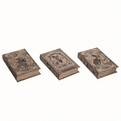 Transpac Wood Creme Halloween Small Fright Night Book Boxes Set of 3