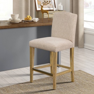 Connor 25" Beige Upholstered Counter Stool with Wood Legs