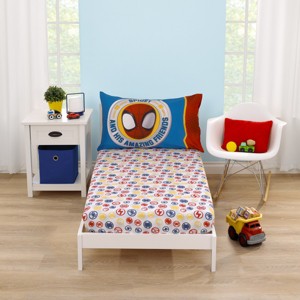 NoJo Marvel Spidey and His Amazing Friends Blue, Red, Yellow, and Green, Team Up 2 Piece Toddler Sheet Set - 1 of 4