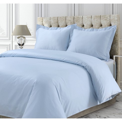 3pc King 750 Thread Count Cotton Sateen Oversized Duvet Cover Set Sky Blue Tribeca Living