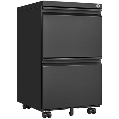 INFURNIC Decorative Storage Cabinet Rolling 2 Drawer File Cabinet with Lock for Office Use, Black, 17"*20"*28"