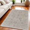 Tan Brown and Blue Floral Hand Woven Distressed Area Rug With Fringe - 2 of 4