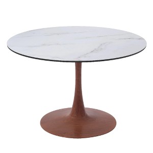 LeisureMod Bristol Round Dining Table – MDF Top with Cherry Steel Pedestal Base, Modern Accent Table for Kitchen, Dining Room & Small Spaces - 1 of 4