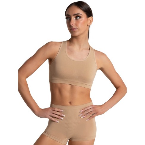 Capezio Beige Women's Seamless Racerback Sports Bra, X-Small/Small