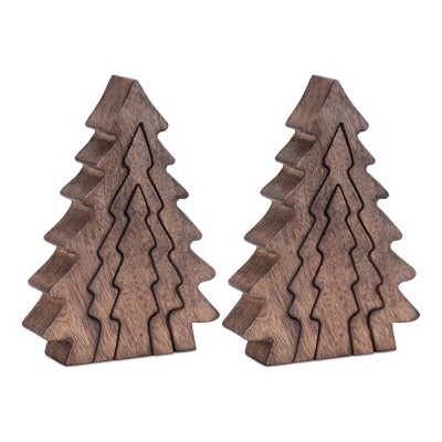 Wood Pine Tree Nesting Display (Set of 2)