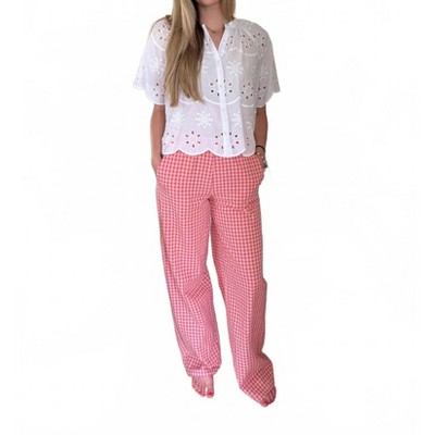 Women's Ismery Gingham Straight Leg Cotton Pants - FRNCH