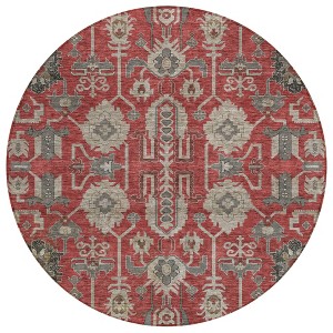 Red Beige And Charcoal Oriental Washable Indoor Outdoor Area Rug - 1 of 4