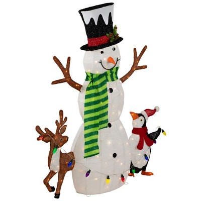 3D Lighted Snowman, Penguin, and Deer Outdoor Christmas Decoration - 48" - Warm White LED
