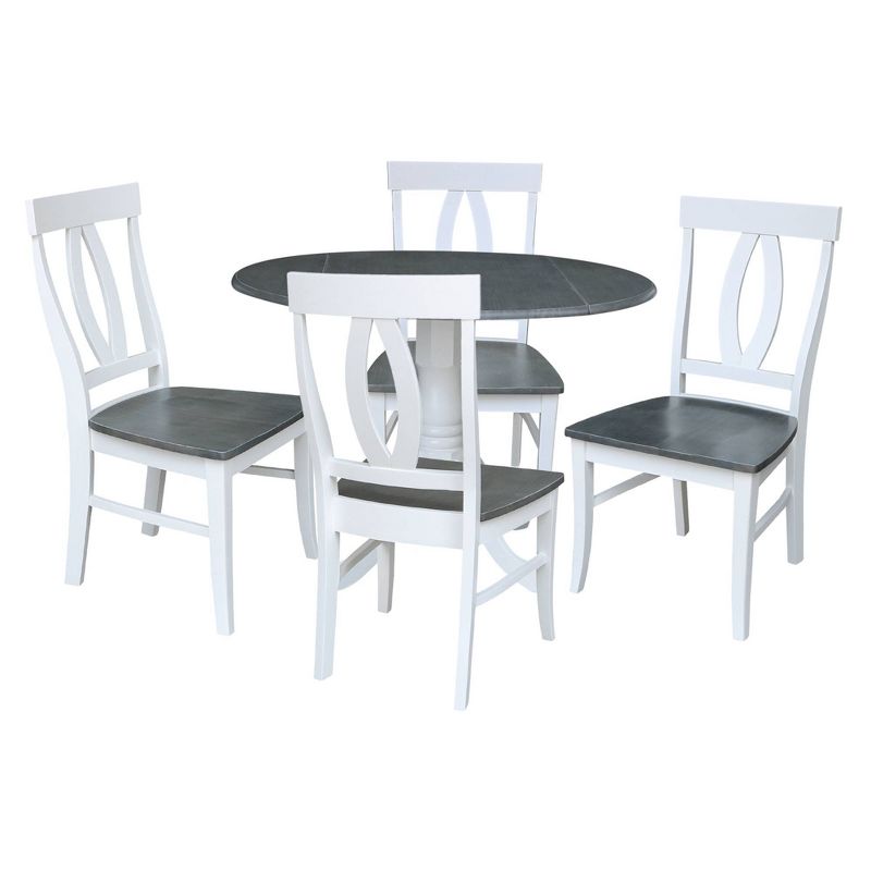 42&#34; Hailey Dual Drop Leaf Dining Table with 4 Splat Back Chairs White/Heather Gray - International Concepts, 1 of 8