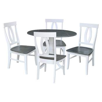 42" Hailey Dual Drop Leaf Dining Table with 4 Splat Back Chairs White/Heather Gray - International Concepts