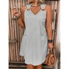 Women's Summer Striped V - Neck Sleeveless Dress Grommet Straps and Pocket Design - 3 of 4