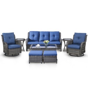 Belord 8PCS Wicker Patio Furniture Set, Outdoor Conversation Set with 2 Swivel Rocker Chairs, 1 Patio Couch, 1 Coffee Table, 2 Ottomans, 2 Side Table - 1 of 4