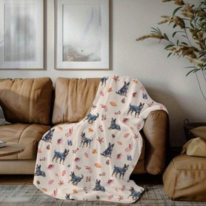 Lomsoe Cozy Style Blue Flannel Blanket - Soft White Vintage Design with Dog Floral Patterns, Christmas Gift. - 1 of 4