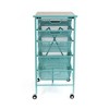 Origami Wheeled Folding Steel 5 Drawer Storage Kitchen Cart Wood Top, Turquoise - image 3 of 4