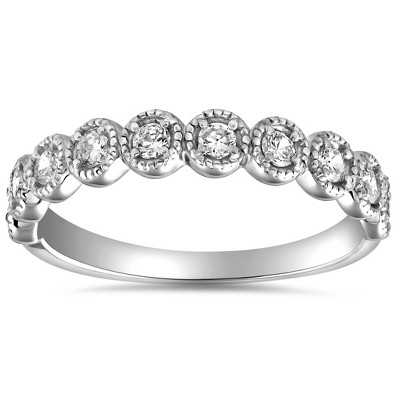 Pompeii3 1/2ct Diamond Ring Vintage Beaded Womens Wedding Band Antique 14k WG