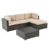 Sonkuki 5-Piece Patio Conversation Sets, Brown Ratten Sectional Sofa Set with Cushion - 2 of 4