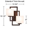 Possini Euro Design Modern Wall Light Sconces Set of 2 Bronze Hardwired 15 1/2" High 2-Light Fixture Square Opal Glass for Bedroom - 4 of 4