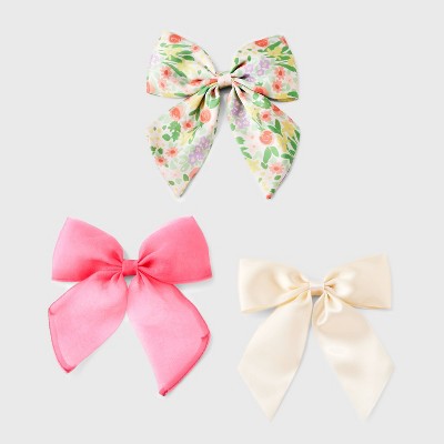 Image of Girls' 3pk Pink and Floral Bow Hair Clips - Cat & Jack™