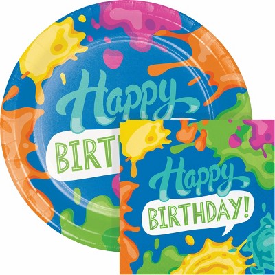Creative Converting Birthday Paint Splatter Plates and Napkins Set 48ct