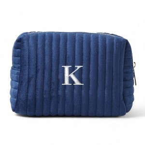 Personalization Mall Embroidered Initial Small Navy Velvet Makeup Bag - 1 of 1