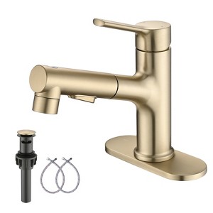 PROOX Single Handle Pull Out Sprayer Single Hole Bathroom Faucet Deckplate and Pop Up Drain Included - 1 of 4