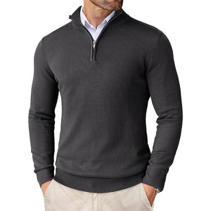 COOFANDY Men's Quarter Zip Up Sweaters Slim Fit Lightweight Mock Neck Pullover Casual Polo Sweaters - 1 of 4