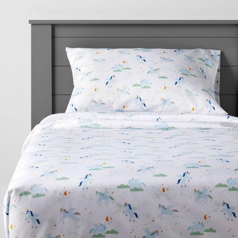 Unicorn Microfiber Kids' Sheet Set Blue - Pillowfort™, 1 of 8