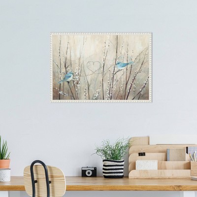 23"x16" Pretty Birds Neutral String Canvas Wall Art with White Beaded Frame