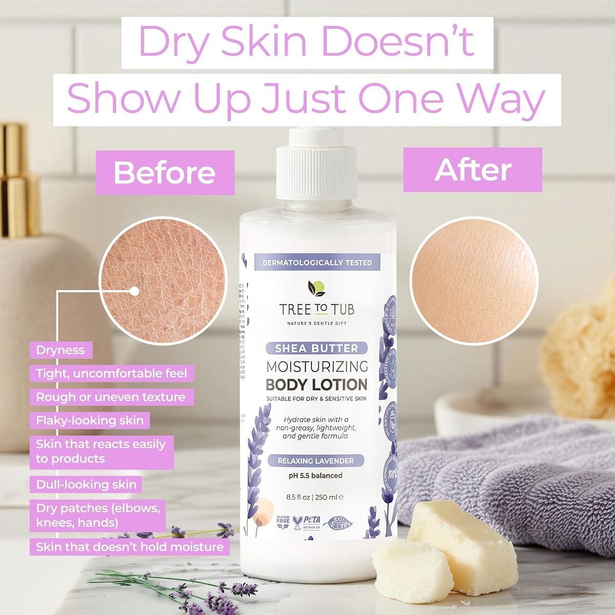 Tree To Tub Lavender Shea Butter Body Lotion for Dry Skin - Moisturizing Sensitive Skin Lotion for Women & Men, Body Moisturizer Organic Cocoa Butter - thumbnail 5