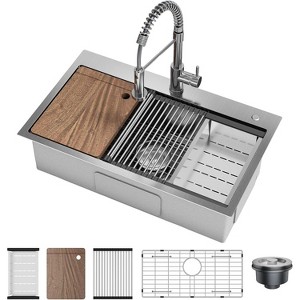 Single Bowl Kitchen Sink, 16 Gauge Stainless Steel Workstation with Accessories, Silver Undermount for Bar & Kitchen - 1 of 4