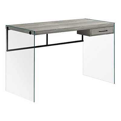 Monarch Specialties Computer Desk Home Office Laptop Storage Drawers 48InchL Work Tempered Glass Laminate Grey Clear Contemporary Modern