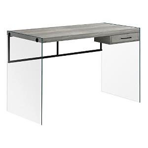 Monarch Specialties Computer Desk Home Office Laptop Storage Drawers 48InchL Work Tempered Glass Laminate Grey Clear Contemporary Modern - 1 of 4
