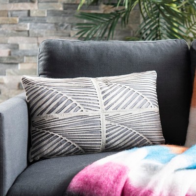 White and Gray Palm Cowhide 12" x 20" Throw Pillow