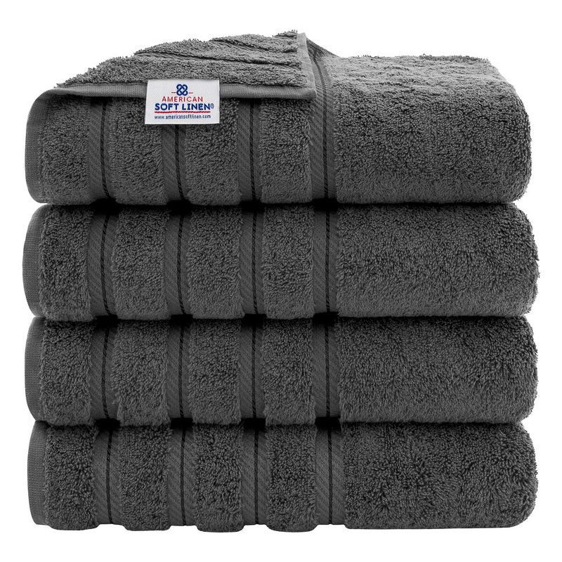 American Soft Linen 4 Pack Bath Towel Set, 100% Cotton, 27 inch by 54 inch Bath Towels for Bathroom, 1 of 10