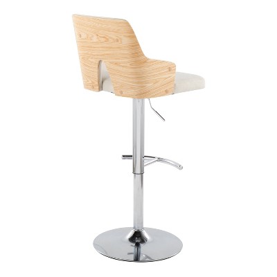 Stella Adjustable Cream Fabric and Chrome Swivel Barstool Set