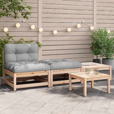 Patio Sofa Gray, Natural Wood vidaXL