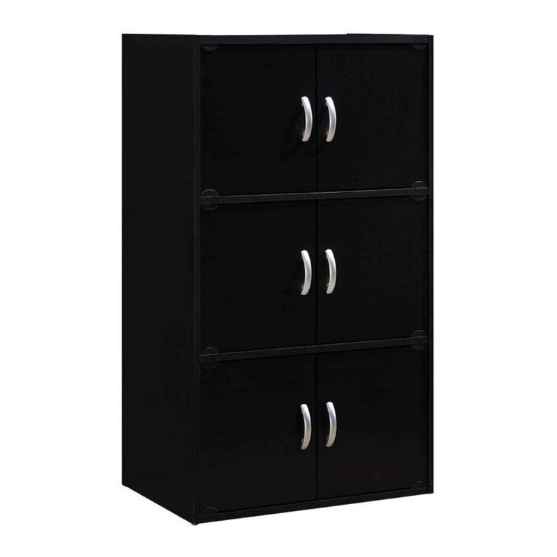 Hodedah 2142 Home Office 6-Door 3-Shelves Bookcase Enclosed Storage Cabinet, Black, 1 of 6