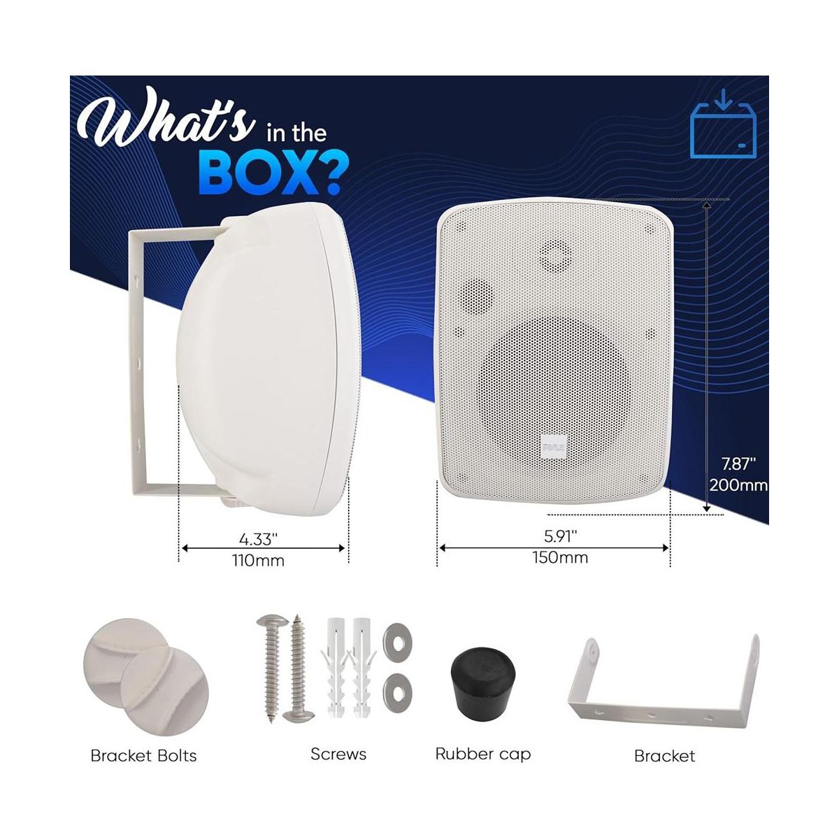 Pyle 4" Waterproof On-Wall/Patio Commercial Speaker - 40W, Marine Grade, Adjustable Bracket - thumbnail 7