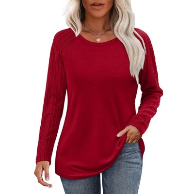 Women's Fall Fashion 2025 Oversized Tunic Sweatshirt Crewneck Top Cable Knit Sleeves for Leggings