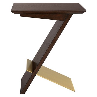 Modern Brown and Brass Wood Metal Accent Table