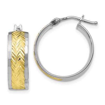 Black Bow Jewelry 10k White Gold & Yellow Rhodium Diamond Cut Round Hoop Earrings, 18mm