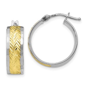 Black Bow Jewelry 10k White Gold & Yellow Rhodium Diamond Cut Round Hoop Earrings, 18mm - 1 of 4